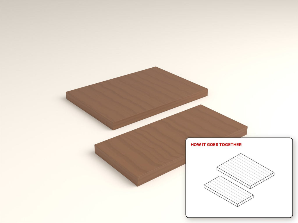 Edge-Grain Butcher Block rendered in walnut, with the how-it-goes-together sketch inset. Free woodworking plan
