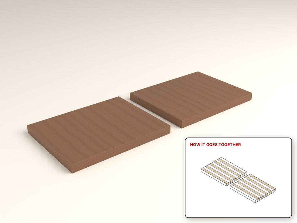 Edge-Grain Cutting Boards rendered in walnut, with the how-it-goes-together sketch inset. Free woodworking plan