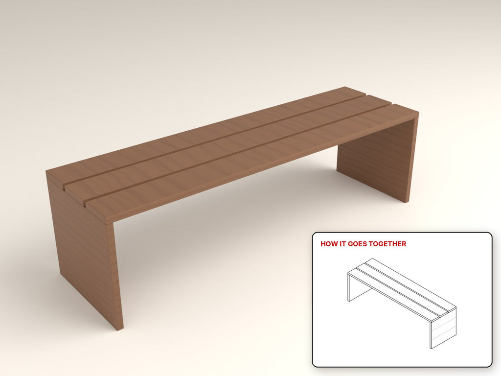Stackable Shoe Rack rendered in walnut, with the how-it-goes-together sketch inset. Free woodworking plan