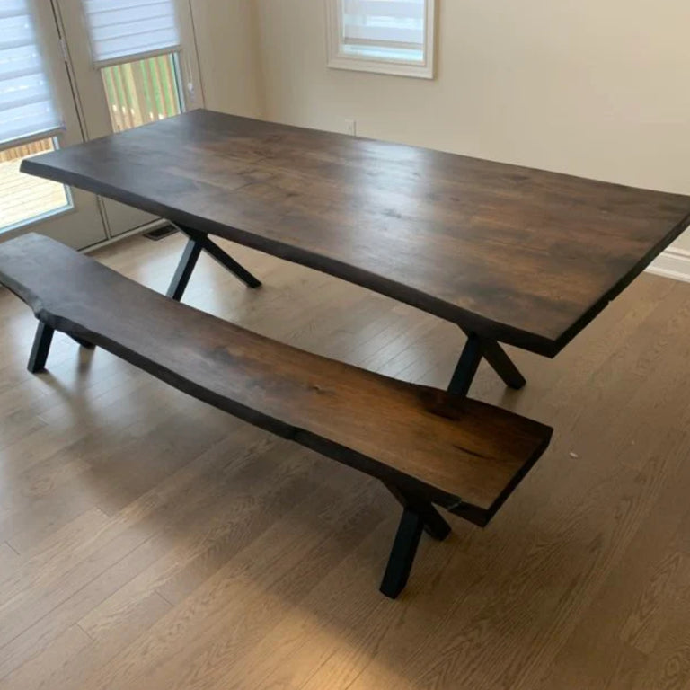 Live Edge Espresso Dining Table & Bench