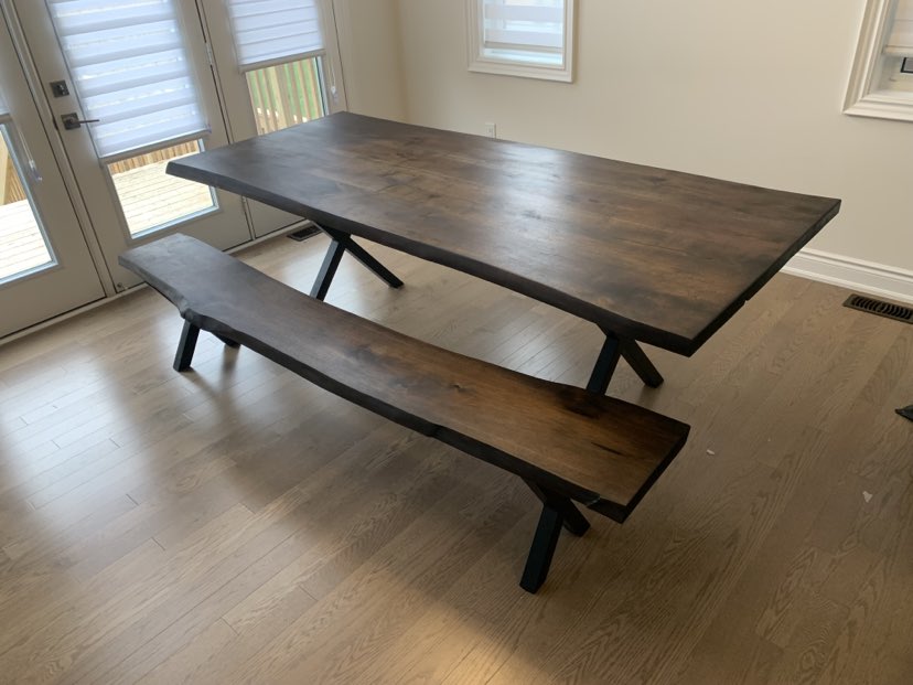 Live Edge Espresso Dining Table & Bench