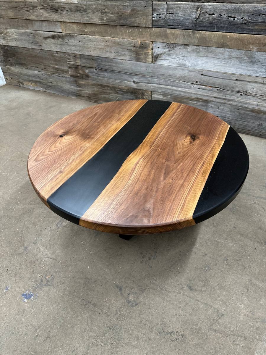 Round walnut coffee table